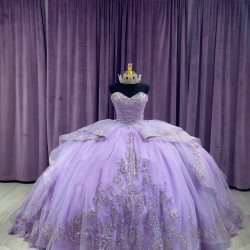 Strapless Lilac Quinceanera Dresses Crystal Sweetheart Neck 15 Dress