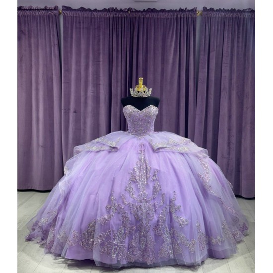 Strapless Lilac Quinceanera Dresses Crystal Sweetheart Neck 15 Dress