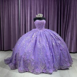 Strapless Lilac Quinceanera Dresses Sweetheart Neckline 15 Dress