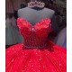 Strapless Red Quince Dresses Metallic Sequin 15 Dress With Bow