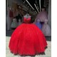 Strapless Red Quince Dresses Metallic Sequin 15 Dress With Bow