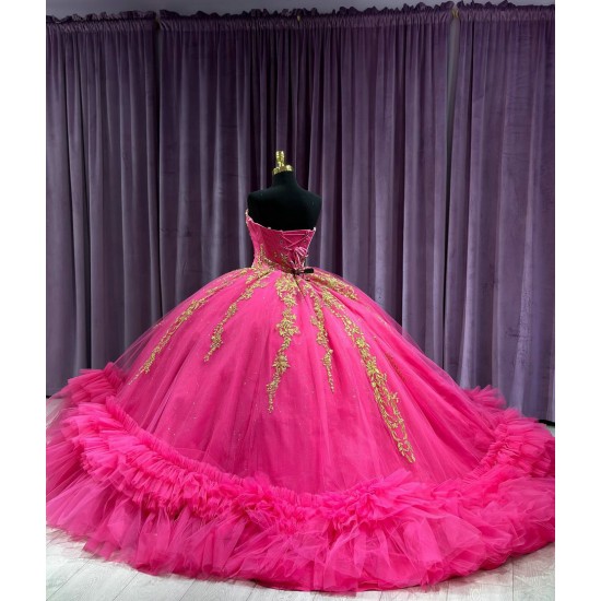 Strapless Ruffle Hot Pink Quince Dresses Sweetheart Neckline 15 Dress