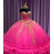 Strapless Ruffle Hot Pink Quince Dresses Sweetheart Neckline 15 Dress