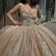 Strapless Tulle Champagne XV Dress With Silver Lace