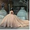 Strapless Tulle Champagne XV Dress With Silver Lace