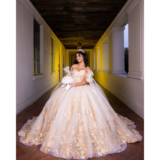 Sweet 15 Gowns Champagne Quinceanera Dress Sleeveless Princess Dresses