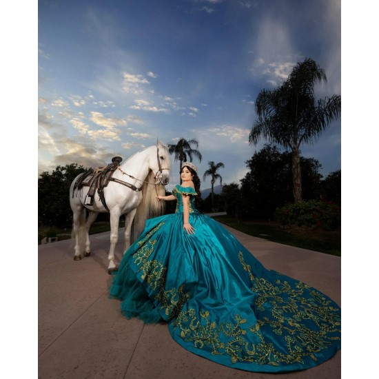 Sweet 15 Gowns Emerald Green Quince Dress Off Shoulder Vestidos De 15 Anos