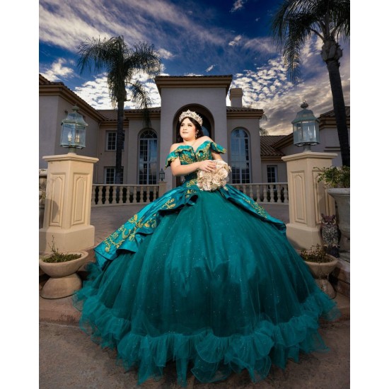 Sweet 15 Gowns Emerald Green Quince Dress Off Shoulder Vestidos De 15 Anos