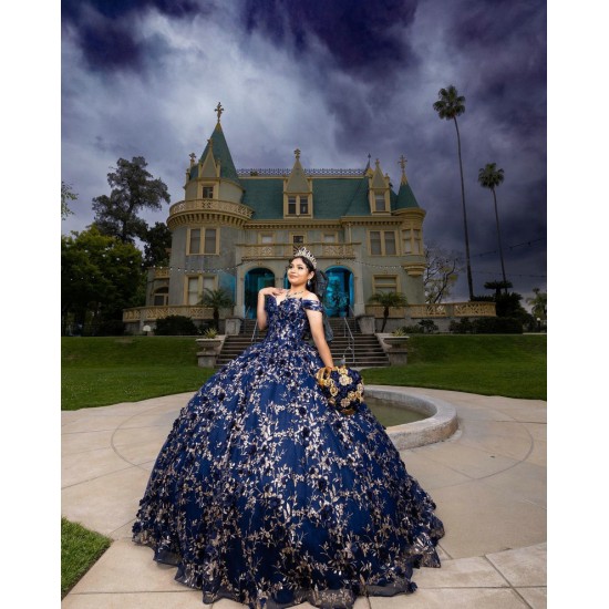 Sweet 15 Gowns Navy Blue Quinceanera Dress Off Shoulder Princess Dresses