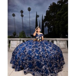 Sweet 15 Gowns Navy Blue Quinceanera Dress Off Shoulder Princess Dresses