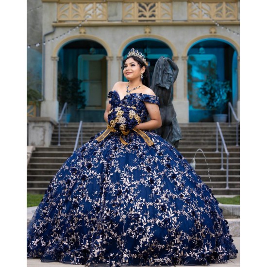 Sweet 15 Gowns Navy Blue Quinceanera Dress Off Shoulder Princess Dresses