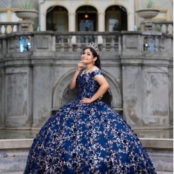 Sweet 15 Gowns Navy Blue Quinceanera Dress Off Shoulder Princess Dresses