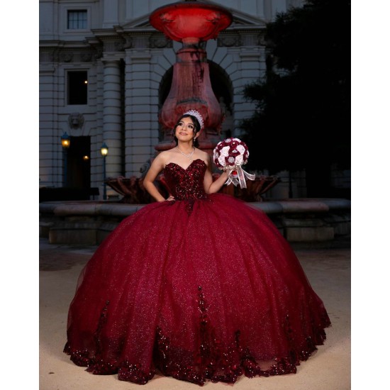 Sweetheart Burgundy Quinceanera Dress Sleeveless Princess Dresses