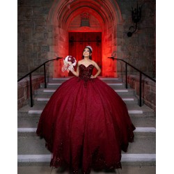 Sweetheart Burgundy Quinceanera Dress Sleeveless Princess Dresses