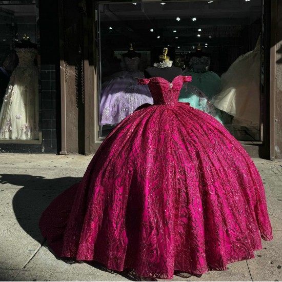 Sweetheart Burgundy Quinceanera Dresses Off Shoulder 15 Dress With Bow