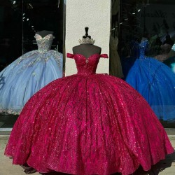 Sweetheart Burgundy Quinceanera Dresses Off Shoulder Ball Gown 15 Dress With Bow