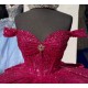 Sweetheart Burgundy Quinceanera Dresses Off Shoulder Ball Gown 15 Dress With Bow