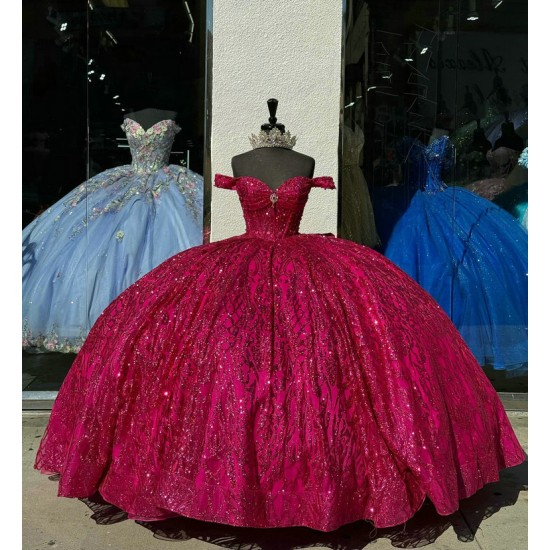 Sweetheart Burgundy Quinceanera Dresses Off Shoulder Ball Gown 15 Dress With Bow