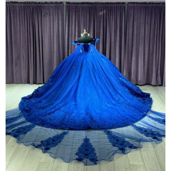 Sweetheart Crystal Navy blue Quinceanera Dresses Off Shoulder Sequin 15 Dress