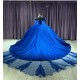 Sweetheart Crystal Navy blue Quinceanera Dresses Off Shoulder Sequin 15 Dress