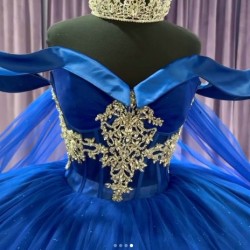 Sweetheart Crystal Navy blue Quinceanera Dresses Off Shoulder Sequin 15 Dress