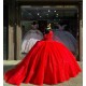 Sweetheart Crystal Red Quinceanera Dresses Off Shoulder 15 Dress With Bow