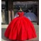 Sweetheart Crystal Red Quinceanera Dresses Off Shoulder 15 Dress With Bow