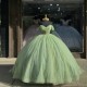 Sweetheart Crystal Sage Green Quinceanera Dresses Off Shoulder 15 Dress