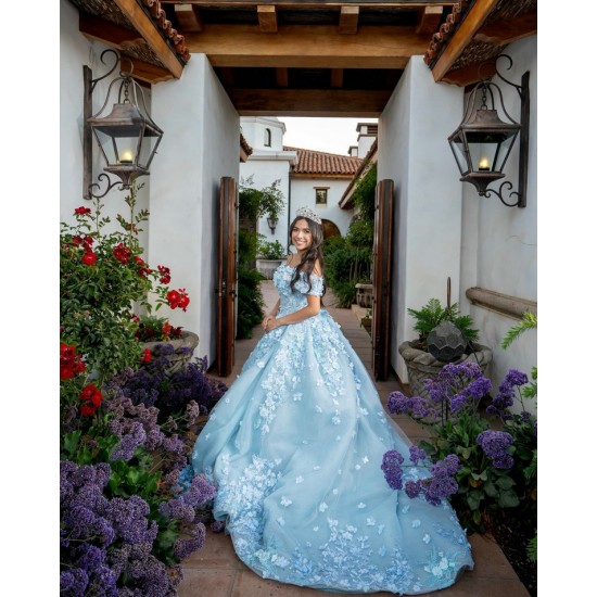 Sweetheart Neck 15 Dress Off Shoulder Sky Blue Quinceanera Dresses With 3D Flowers