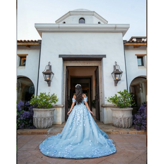 Sweetheart Neck 15 Dress Off Shoulder Sky Blue Quinceanera Dresses With 3D Flowers