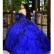 Sweetheart Neck Blue Quince Dresses Metallic Sequin Detachable 15 Dress