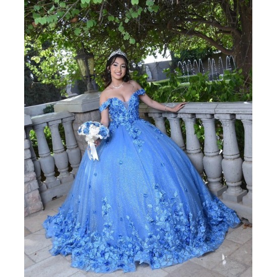 Sweetheart Neck Blue Quinceanera Dress Off Shoulder 15 Dresses