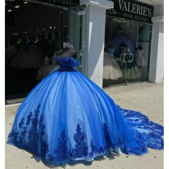 Sweetheart Neck Blue Quinceanera Dress Off Shoulder Sequin 15 Dresses