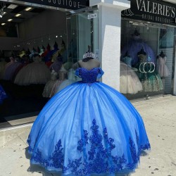 Sweetheart Neck Blue Quinceanera Dress Off Shoulder Sequin 15 Dresses