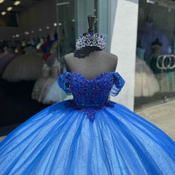 Sweetheart Neck Blue Quinceanera Dress Off Shoulder Sequin 15 Dresses