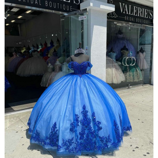 Sweetheart Neck Blue Quinceanera Dress Off Shoulder Sequin 15 Dresses