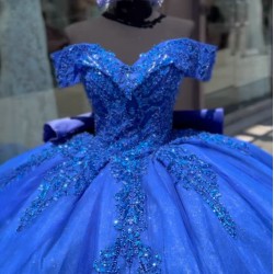 Sweetheart Neck Blue Quinceanera Dress Sweet 15 Gowns With Bow