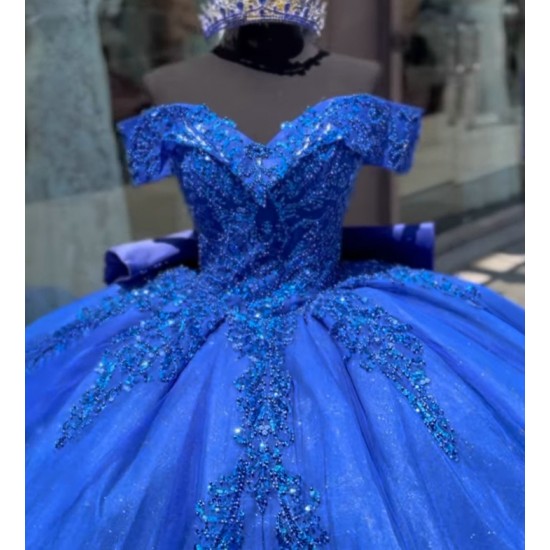 Sweetheart Neck Blue Quinceanera Dress Sweet 15 Gowns With Bow