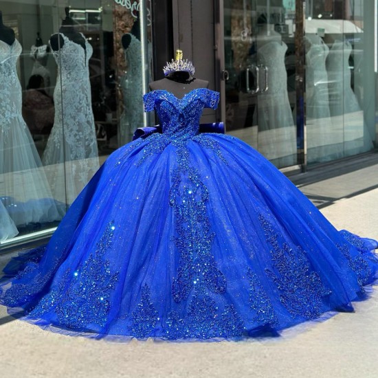 Sweetheart Neck Blue Quinceanera Dress Sweet 15 Gowns With Bow