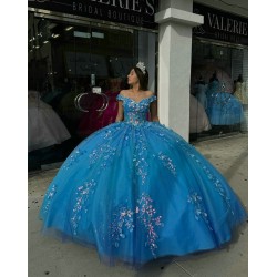 Sweetheart Neck Blue Quinceanera Dresses Off Shoulder 15 Dress