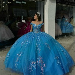 Sweetheart Neck Blue Quinceanera Dresses Off Shoulder 15 Dress