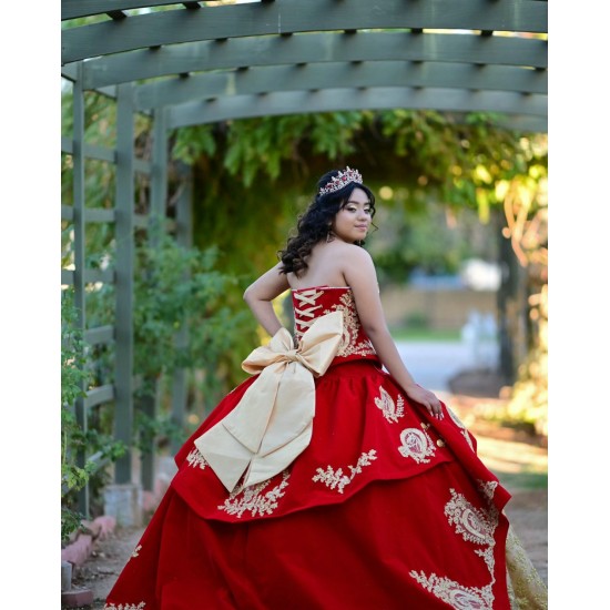 Sweetheart Neck Champagne On Red Quinceanera Dress Sleeveless 15 Dresses