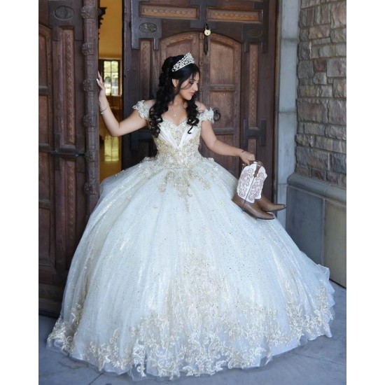 Sweetheart Neck Champagne Quinceanera Dress Off Shoulder 15 Dresses