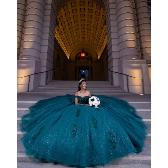 Sweetheart Neck Emerald Green Quinceanera Dress Off Shoulder Sweet 15 Gowns