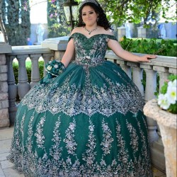 Sweetheart Neck Emerald Green Quinceanera Dress Sequin Off Shoulder 15 Dresses