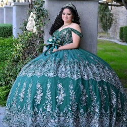 Sweetheart Neck Emerald Green Quinceanera Dress Sequin Off Shoulder 15 Dresses