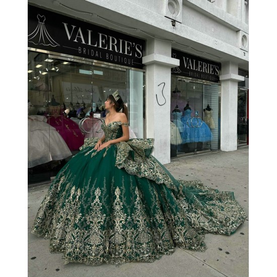 Sweetheart Neck Emerald Green Quinceanera Dresses Off Shoulder Ball Gown 15 Dress