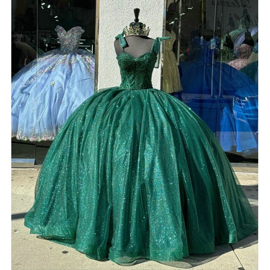 Sweetheart Neck Emerald Green Quinceanera Dresses Spaghetti Strap 15 Dress