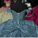 Sweetheart Neck Light Blue Quinceanera Dresses Off Shoulder 15 Dress With Bow