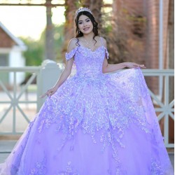 Sweetheart Neck Lilac Quinceanera Dress Off Shoulder 15 Dresses